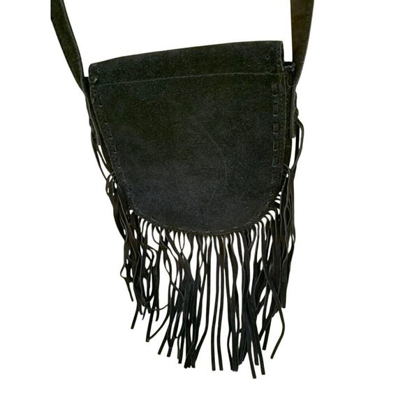 Black Suede Fringed Western Festival Cross Body Bag - Picture 2 of 3